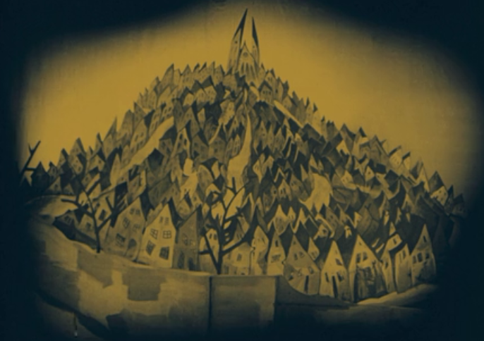 The distorted fictional town of Holstenwall in The Cabinet of Dr. Caligari