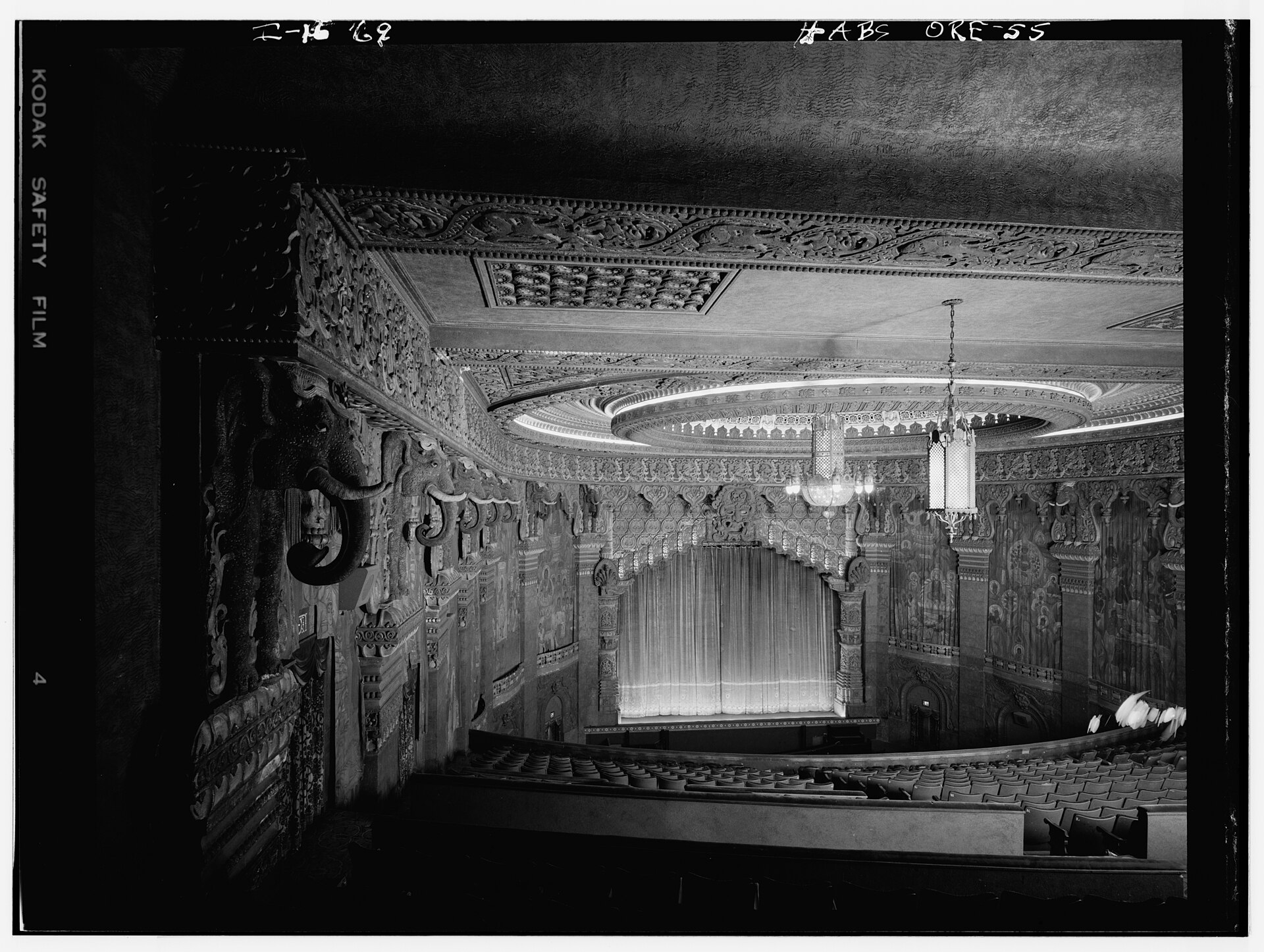 Oriental Theatre auditorium viewed from the balcony with rows of traditional seating