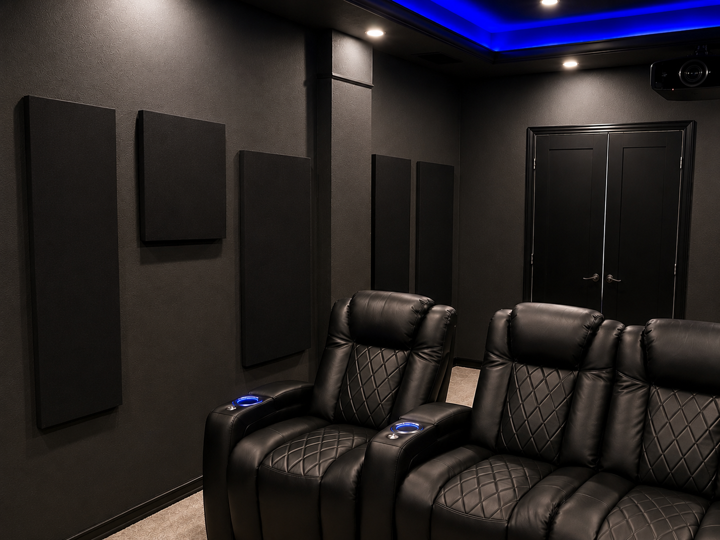 HT Design acoustic panels installed in a dedicated home theater