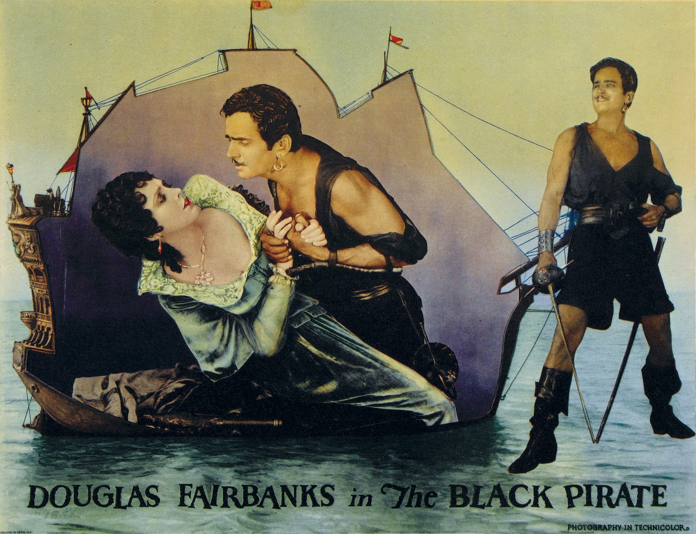 Color lobby card for the 1926 Douglas Fairbanks film The Black Pirate