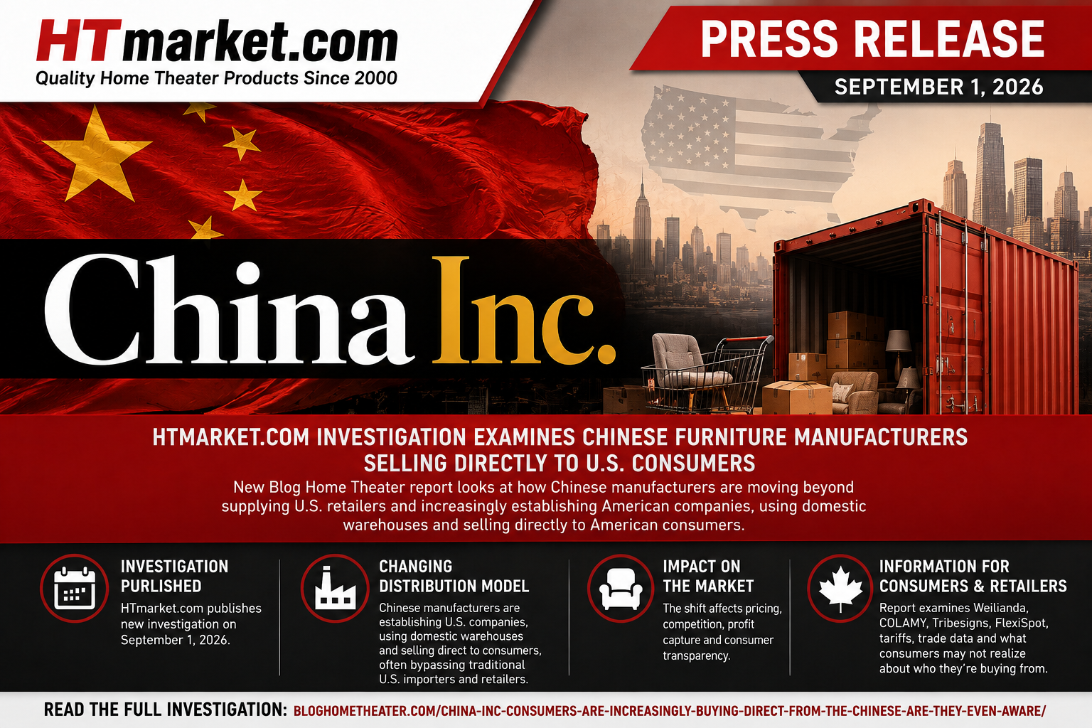 HTmarket.com China Inc. press release examining Chinese furniture manufacturers selling directly to U.S. consumers