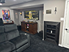 ht design addison home theater seating black microfiber two rows of 3 sofa w/portable armrest accessory