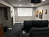 ht design addison home theater seating black microfiber two rows of 3 sofa w/portable armrest accessory