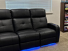 ht design clark straight row of 3 sofa & two 2-arm recliners baselighting lighted cupholders
