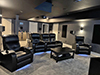 ht design clark two 2-arm recliners and row of 3 loveseat right side facing theater seats with tray tables led cupholders and baselighting