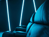 ht design clark row of 4 with middle loveseat and portable armrest accessory closeup in blue lighted room