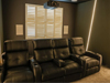 ht design clark row of 4 with middle loveseat and portable armrest accessory in yellow lighted room
