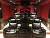 ht design sheffield curved rows of 3 home theater seating w/tray tables