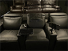ht design surround home theater seats row of 3 w/tray table, optional tablet holder accessory in front of another row of 3 seating