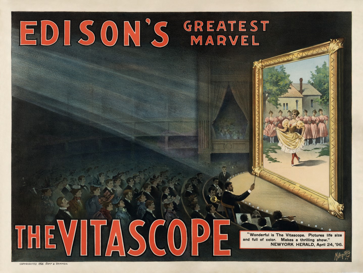 1896 lithographic poster advertising Edison's Vitascope motion-picture exhibition