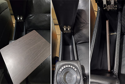 HT Design Clark hidden storage arm and removable walnut tray table
