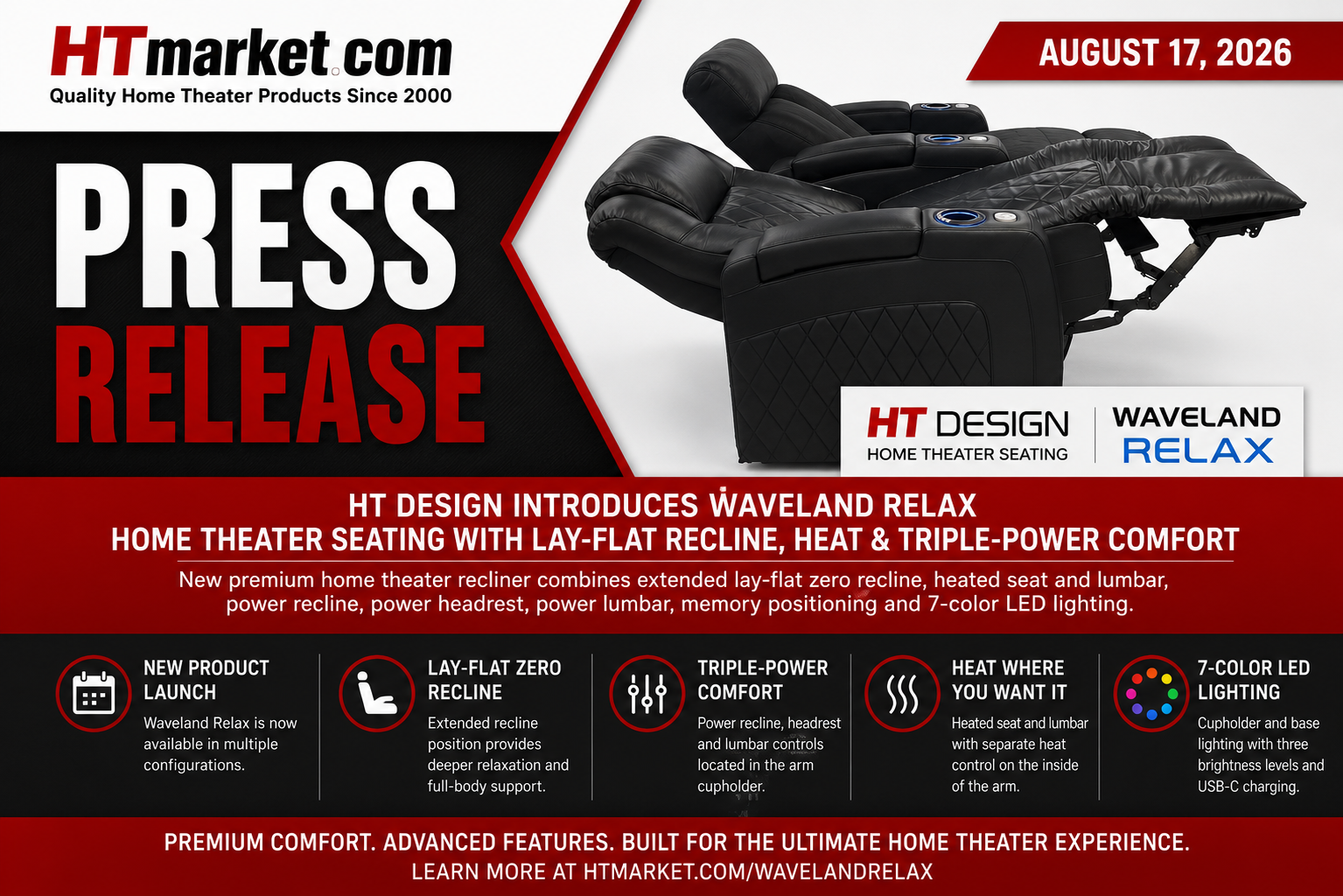 HT Design Waveland Relax home theater seating press release