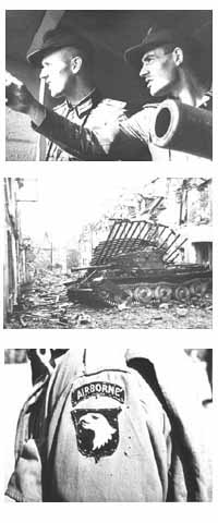 D-Day image reel, German officers, American patch, and tank.