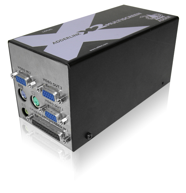 Adder X2-MS4 Quad Four Monitor VGA CAT5 KVM Extender - Transparent RS232 Serial, 300 Mhz DeSkew, and Audio - up to 650ft