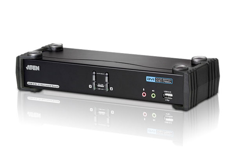 Aten CS1782 2 Port DVI KVMP Switch - up to 2K @ 60hz and works with 120Hz Monitors and Active Shutter Glasses (3D) - USB 2.0 Peripheral Port and 7.1 Surround Sound Audio