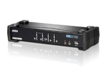 Aten CS1784 4 Port DVI KVMP Switch - up to 2K @ 60hz and works with 120Hz Monitors and Active Shutter Glasses (3D) - USB 2.0 Peripheral Port and 7.1 Surround Sound Audio