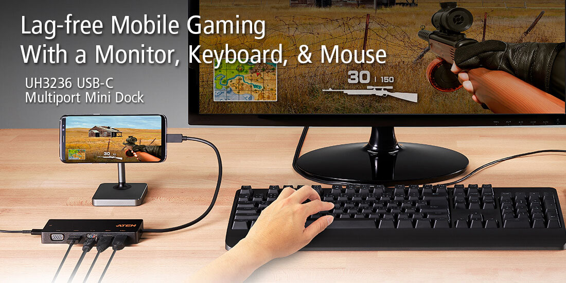 Aten UH3236 USB-C Mini Dock - Lag-free Mobile Gaming with a Monitor. Keyboard, & Mouse