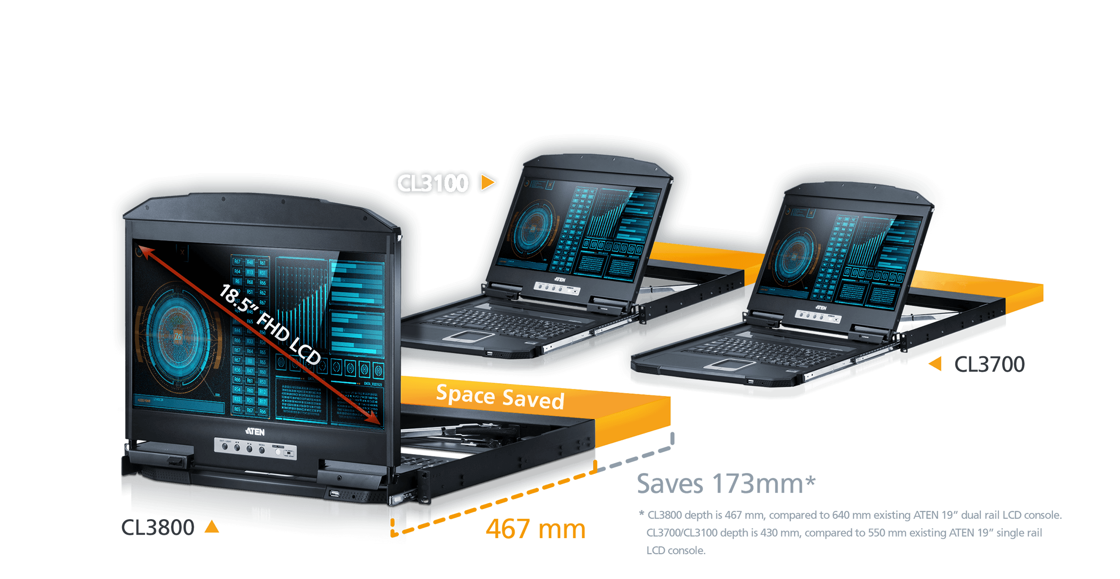 Aten Ultra-Short-Depth Rackmount Monitors Consoles