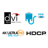 EXT-DVI-EDIDP Features - 4K Ultra HD, HDCP, DVI, & VGA Logos - Square