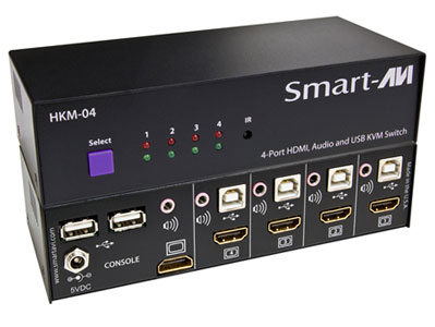 SmartAVI HKM-04S 4 Port USB HDMI KVM Switch - Supports HD 1080P, and balanced stereo audio