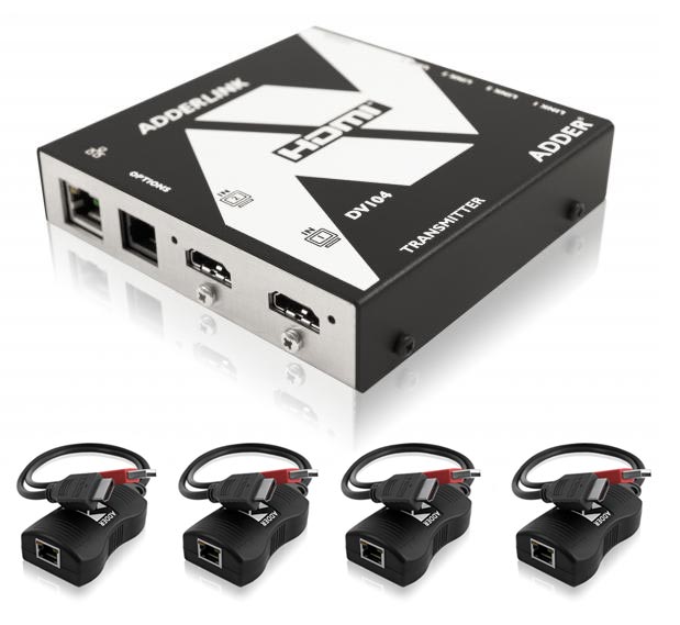 Adder ALDV104K 1 to 4 HDMI Video Extender/Splitter via CATx (164Ft) - Dual Head 1080P capable