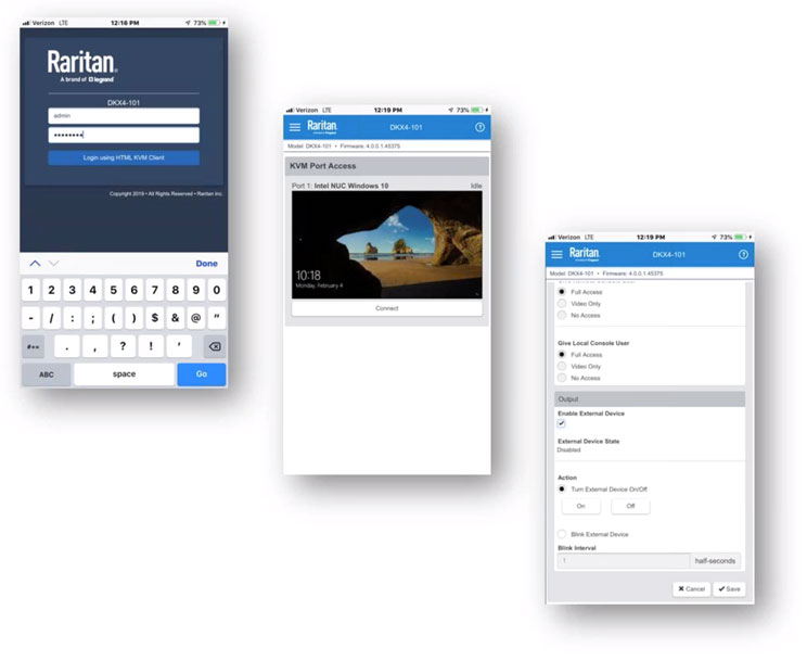 Raritan DKX4-101 Mobile iPhone App KVM Access