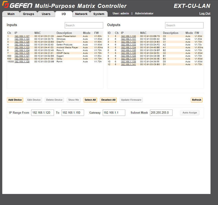 Gefen EXT-CU-LAN Web Interface - Discovery View