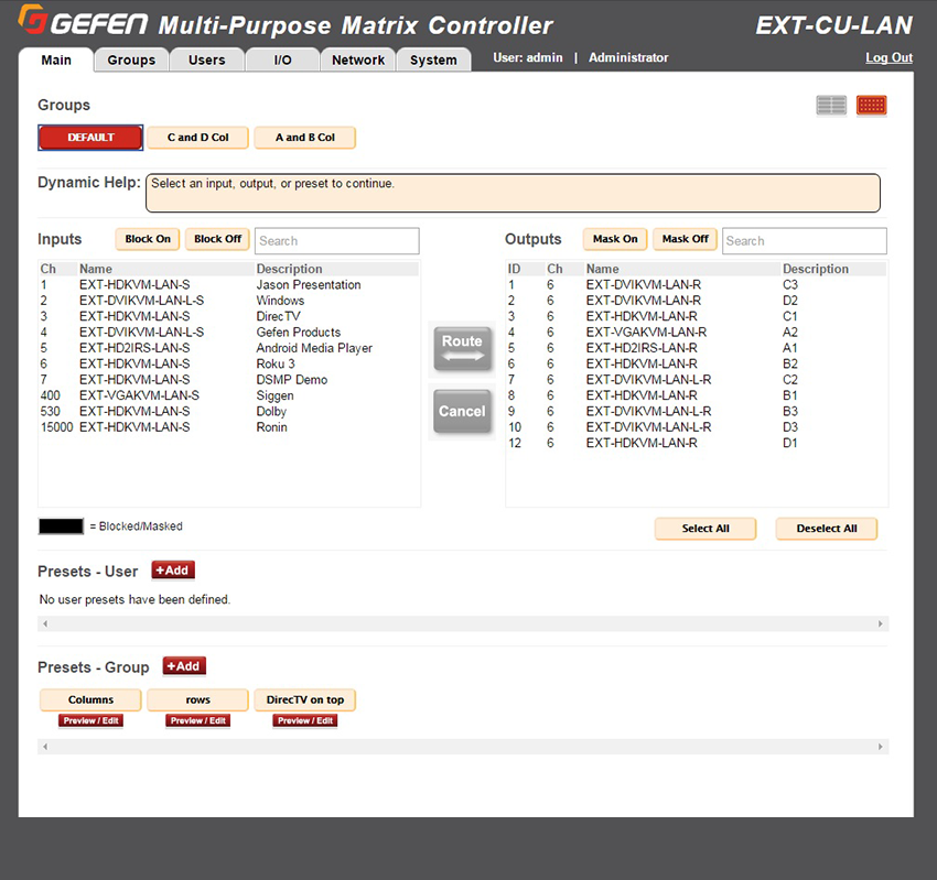 Gefen EXT-CU-LAN Web Interface - List View