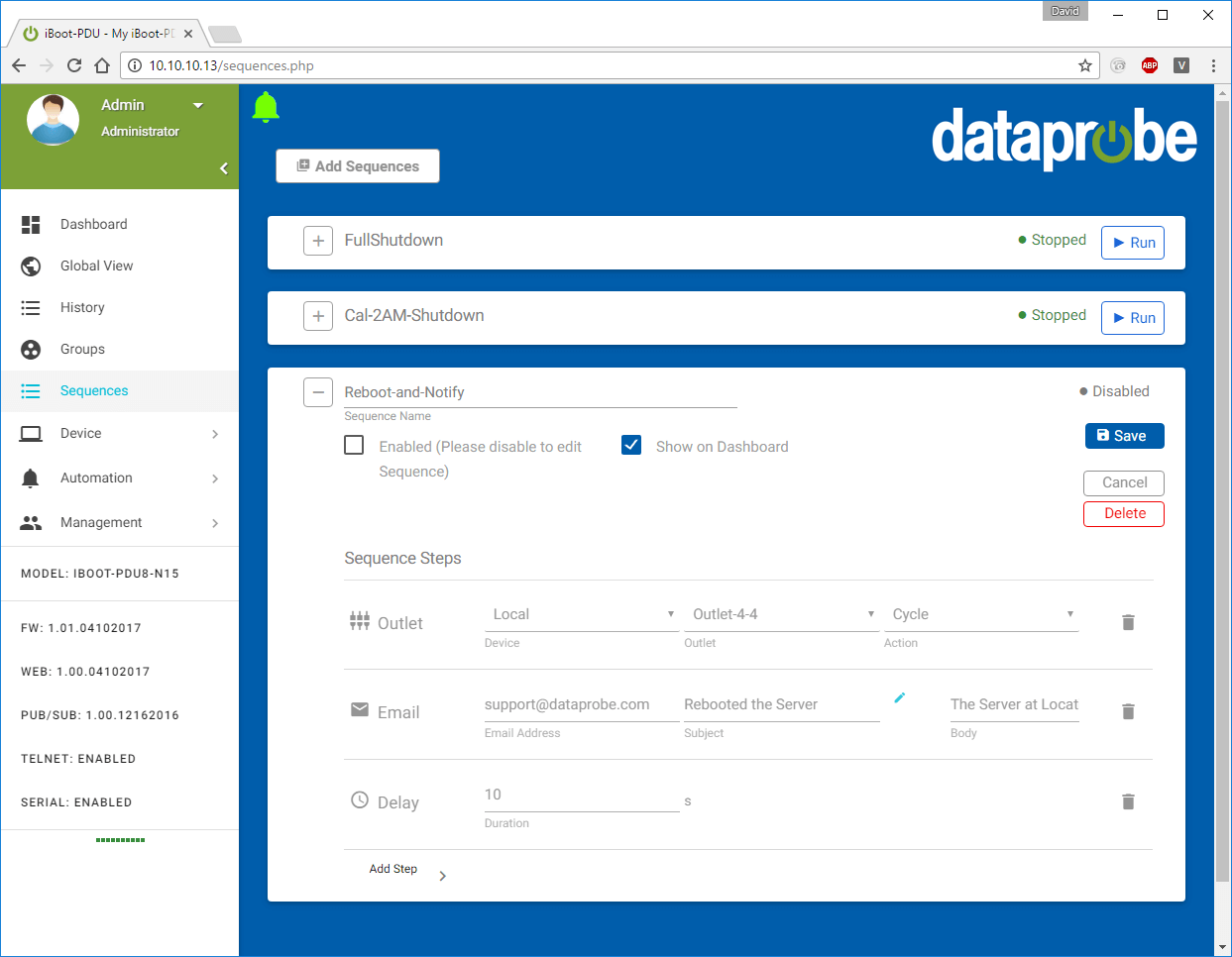 iBoot-PoE-I Scheduling Screenshot: Status