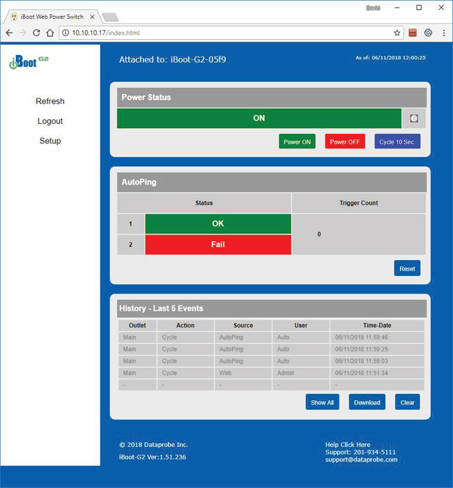 iBoot PoE Control Browser Window