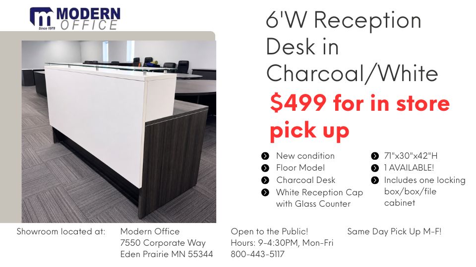6 foot charcoal and white reception desk