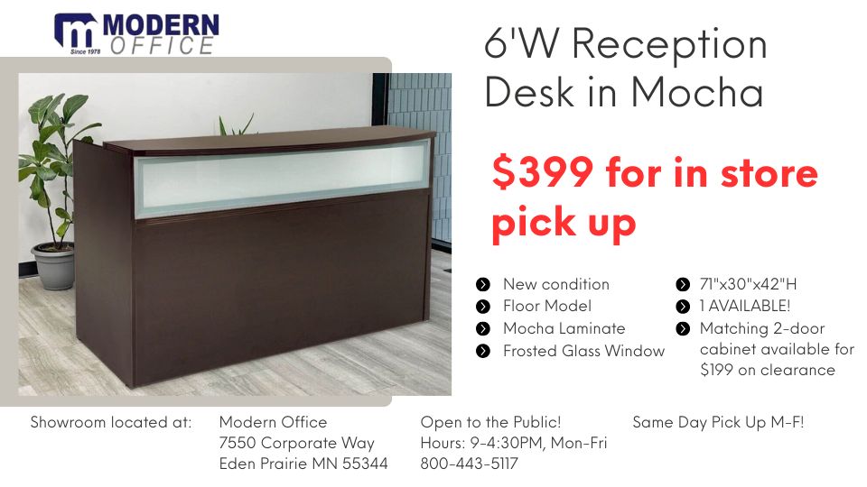 6 foot reception desk in mocha