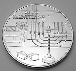 HAPPY HANUKKAH SILVER MEDALLION=