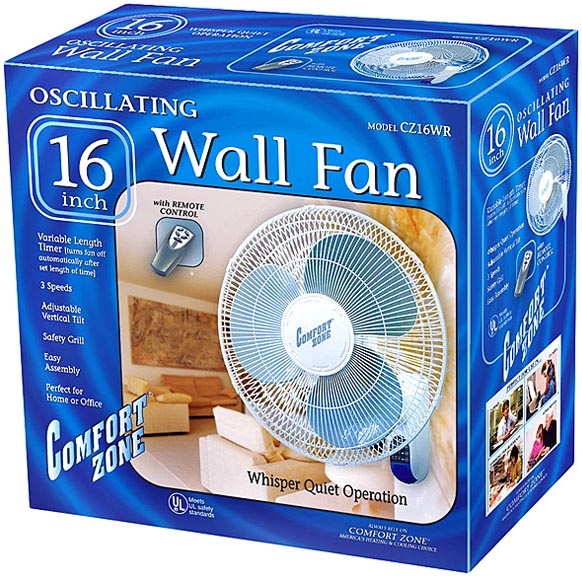 16 inch 3 Speed Oscillating Wall Mount Fan with Remote