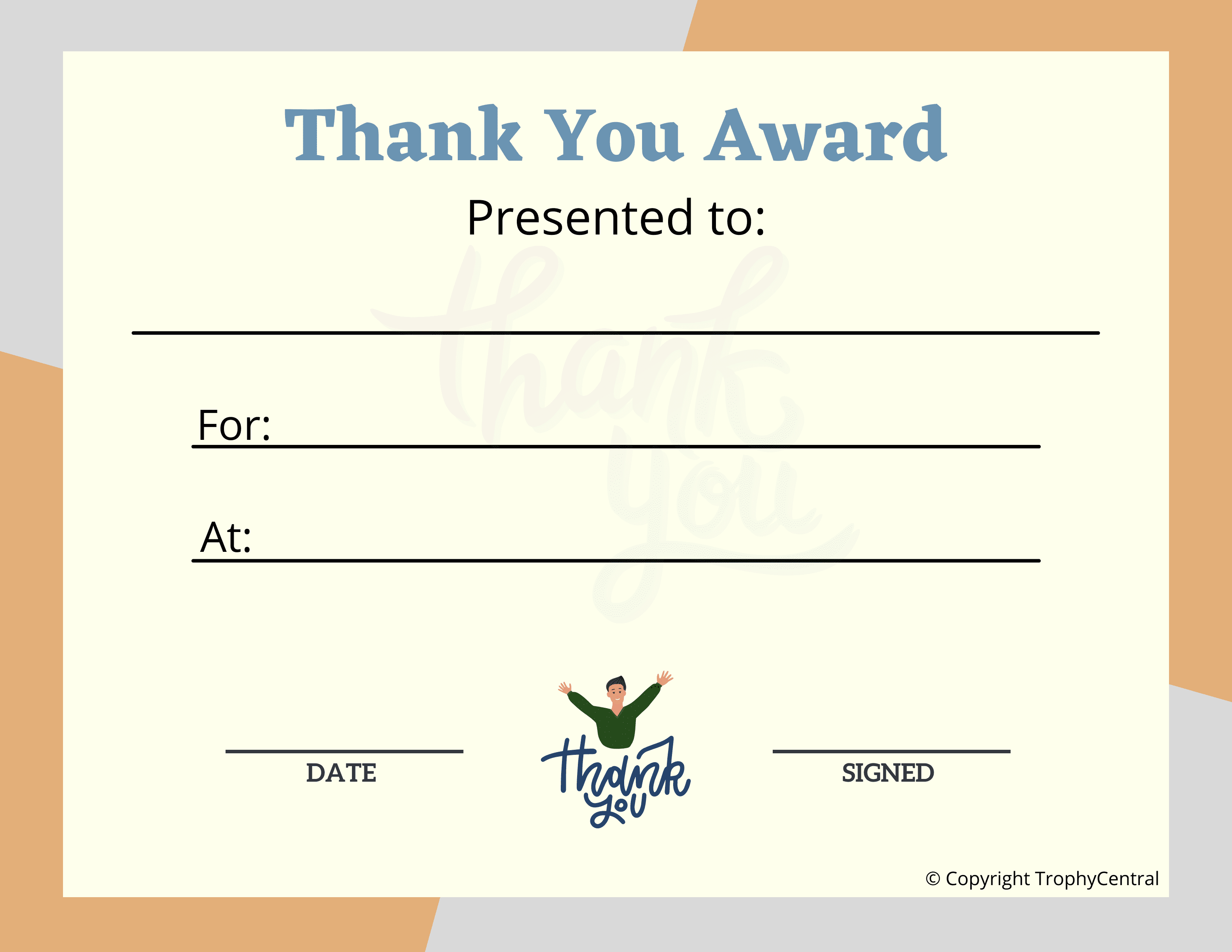 Free Thank You Award Certificate Template | TrophyCentral