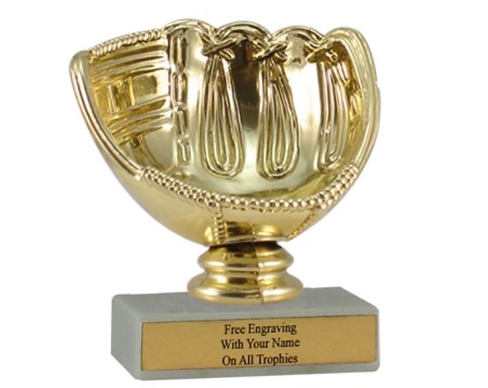 Baseball Glove Two Tier Championship Trophy with Wood Base