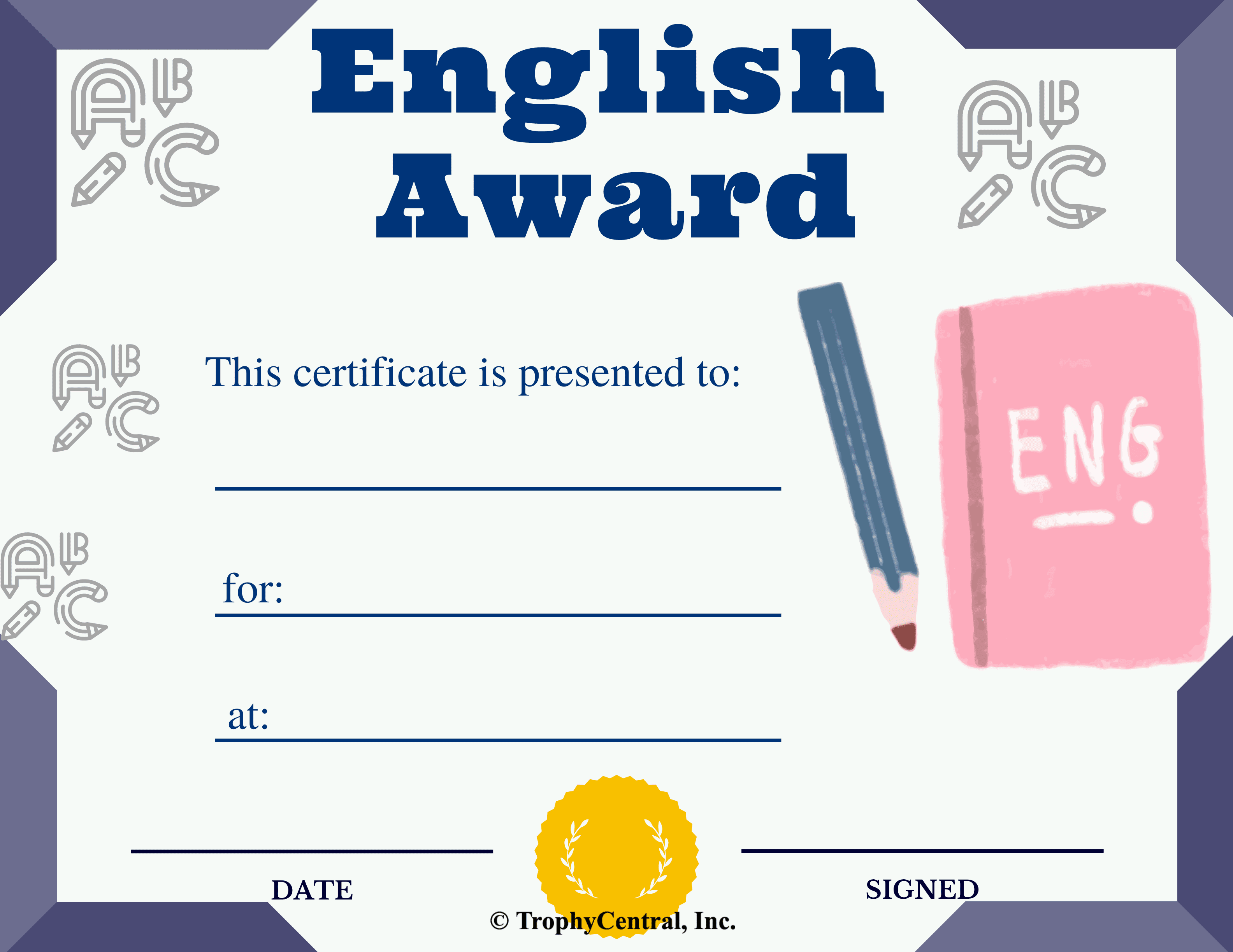 Free English Award Certificate Template | TrophyCentral