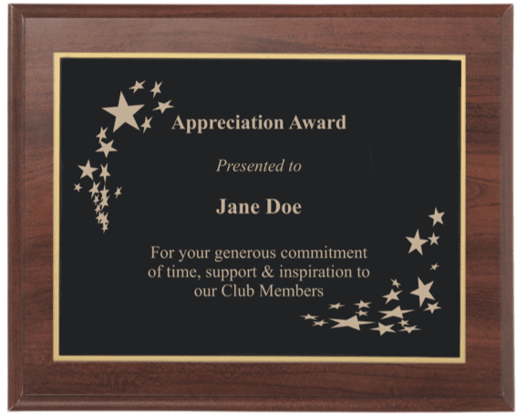Custom engraved plaques in wood, marble, and metal