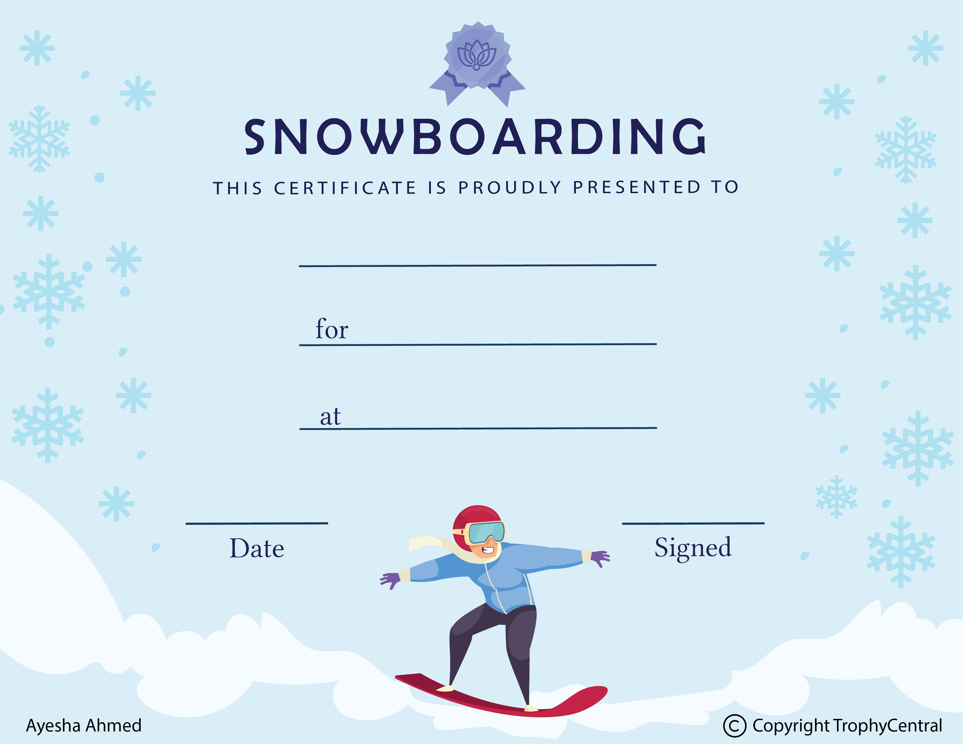 Free Snowboarding Certificate Template | TrophyCentral