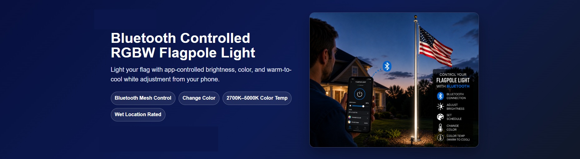 Bluetooth Controlled RGBW Flagpole Light