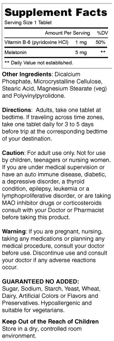 Melatonin 5 mg Supplement Facts