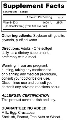 Vitamin D 1000 IU Supplement Facts