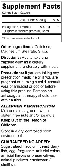 Fenugreek Blood Sugar Health Supplement Facts