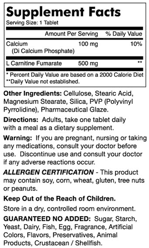 L-Carnitine Fumarate 500 mg Supplement Facts