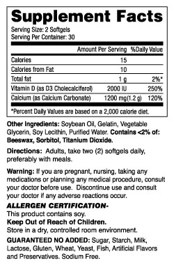 Liquid Calcium 1200 mg with D3 2000 IU Supplement Facts