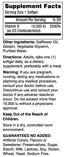 Vitamin D 10000 IU Supplement Facts