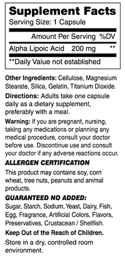 Alpha Lipoic Acid 200 mg Supplement Facts