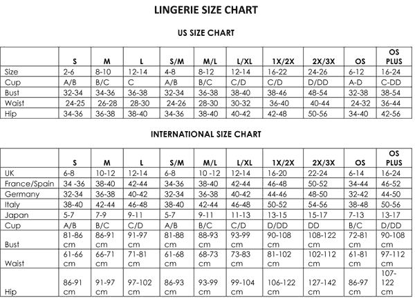 Lingerie Size Chart