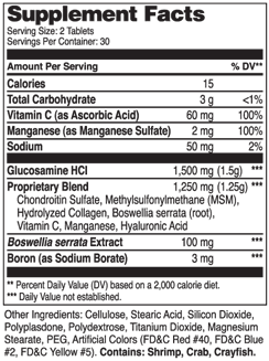Glucosamine Chondroitin Complex 3X Supplement Facts