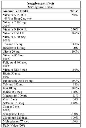 Nature Made Multi Complete Supplement Facts